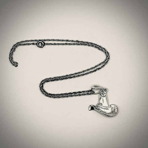 Sterling Silver Cowboy Hat Pendant Necklace Rope Chain - Western Jewelry - Picture 1 of 3